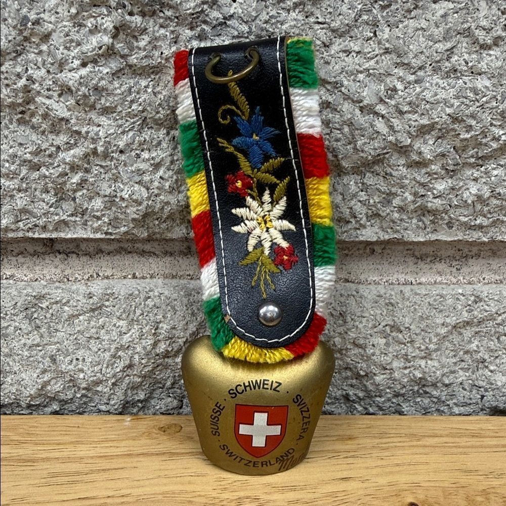 Swiss Souvenir Cowbell with Colorful Strap